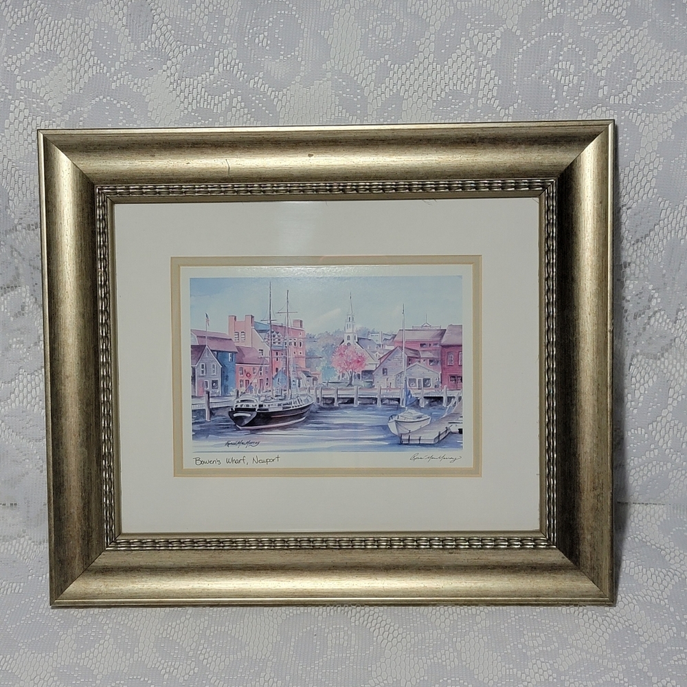 Framed Art Print “Bowen’s Wharf, Newport” Renee MacMurray Coastal Harbor Scene